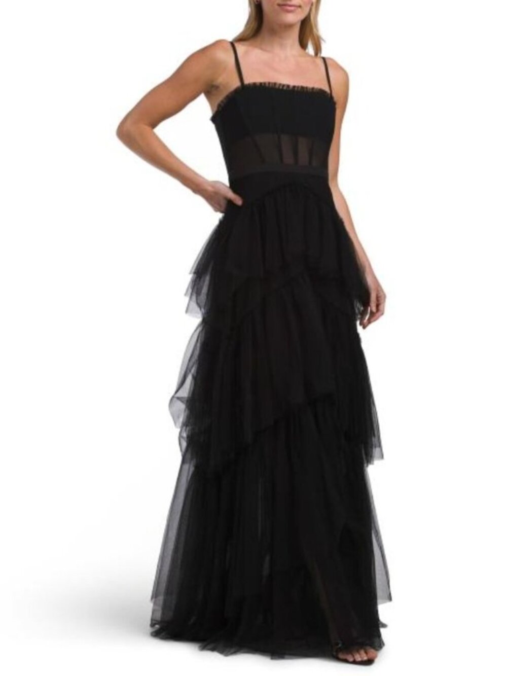BETSY & ADAM Corset Detail Tulle Gown